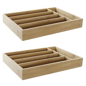 Set Van 2x Stuks Bamboe Houten Bestekbakken/lades 35.5 X 25.5 X 5 Cm - Bestekbakken