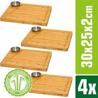 Dunedesign 4er Set - Bambus-Servierbrett mit Dip-Schale - 30x25cm Steakbrett aus Holz