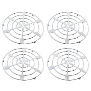 4x Stuks Metalen Pannenonderzetters Rond Zilver Met Bestek Patroon 20 Cm - Panonderzetters