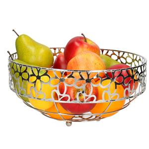 Metalen Fruitschaal/fruitmand Zilver Met Bloemenpatroon 28 X 28 Cm - Fruitschalen