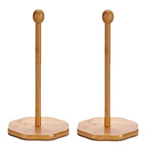 2x Stuks Bamboe Houten Keukenrolhouders Rond 18 X 35 Cm - Keukenrolhouders