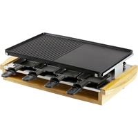 DOMO DO9246G Raclette 8Pfännchen, Antihaftbeschichtung, Kontrollleuchte Schwarz, Holz