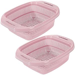 Hega Hogar 2x Stuks Kunststof Keuken Vergieten/zeven In Het Roze 39 X 27 X 12 Cm Met Rand - Vergieten