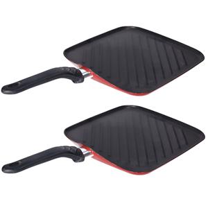 Set Van 2x Stuks Aluminium Grillpan Vierkant Met Anti-aanbak Laag 27,50 Cm - Grilpannen