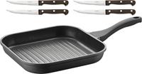 Pintinox Grillpfanne Pro, Aluminium, (Set, 5 tlg.), 3-lagige Antihaftbeschichtung, Induktionsgeeignet, inkl. 4 Steakmessern