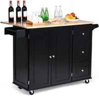 costway Mobiele Keukenwagen met Opklapbaar Werkblad Kookeiland 136 x 76 x 91 cm Zwart