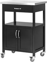 SoBuy Küchenwagen Servierwagen aus Kautschukholz schwarz/silber