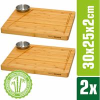 Dunedesign 2er-Set Bambus-Servierbrett + Dip-Schale 30x25cm Holz-Steak-Teller Speiseteller