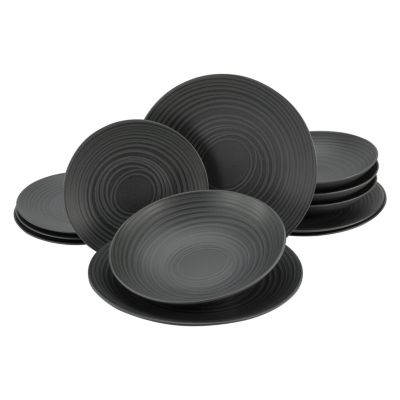 CreaTable Eetservies Servies-set Lava Stone Servies, zwart, reliëfdecor, Made in Europe, 12 delen voor 4 personen (set, 12-delig)