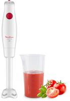 Moulinex Stabmixer DD12A1 Turbomix, 350 W, 1 Geschwindigkeit, Ergonomischer Griff, Fuß aus Kunststoff, 2 Robuste ZELKROM-Klingen, Spritzschutz, Spülmaschinenfeste Abnehmbare Teil, Weiß