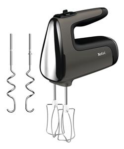 Tefal Handmixer HT650E Power Mix Silence, 600-W-Motor, variabler Geschwindigkeitsregler, Turbo- und Auswurf-Funktion, extrem leiser Motor, inkl. 2 Rührbesen und 2 Knethaken, grau, 600 W