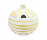 Gmundner Keramik Gelbgeflammt Zuckerdose glatt mit Ausschnitt d: 10 cm / h: 11 cm