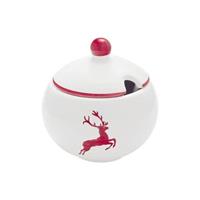 Gmundner Keramik Rubinroter Hirsch Zuckerdose glatt mit Ausschnitt d: 10 cm / h: 11 cm