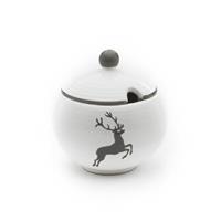 Gmundner Keramik Grauer Hirsch Zuckerdose glatt mit Ausschnitt d: 10 cm / h: 11 cm