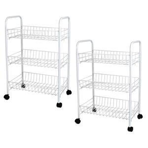 Set Van 2x Stuks Witte Keuken Trolleys Met Manden Op Wielen 40 X 26 X 62 Cm - Keuken/badkamer Rekje Van Metaal