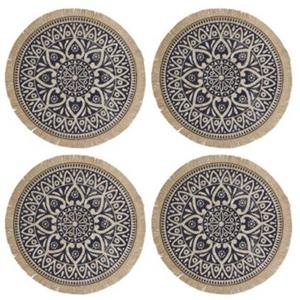 Placemats, Rond, Set Van 4, Geweven, Blauw - Creative Tops