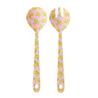 Rice Melamine Salad Spoon & Fork - Lemon Print