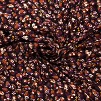 zwart viscose poplin paars oranje geel fijn gebloemd