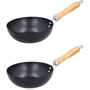 Alpina Set van 2x Wok pan houten handvat 20 cm - Met anti-aanbaklaag - Steelwok - Geschikt voor keramisch, halogeen, gas en elektrisch - Koken/Bakken