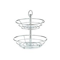 Zeller 2-laags etagere - rond - zilver - metaal - D26 x H29 cm - fruitschaal/fruitmand -