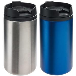 Bellatio Set van 2x Thermosbekers/warmhoudbekers zilver en blauw 290 ml -