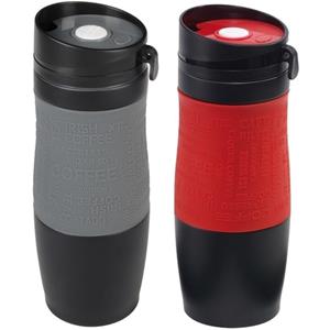 Bellatio Set van 2x Thermosbekers/warmhoudbekers grijs en rood 380 ml -