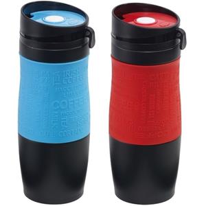 Bellatio Set van 2x Thermosbekers/warmhoudbekers rood en blauw 380 ml -