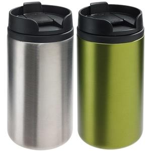 Bellatio Set van 2x Thermosbekers/warmhoudbekers zilver en groen 290 ml -