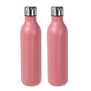 Excellent Houseware 2x stuks RVS thermosflessen / isoleerflessen voor onderweg 500 ml koraal rood -