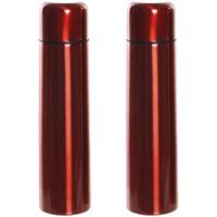 Items Set van 2x stuks RVS thermosfles/isoleerfles rood met drukdop 920 ml -