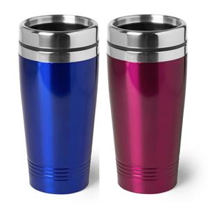 Bellatio Set van 2x stuks Warmhoudbekers/warm houd bekers metallic roze en blauw 450 ml -