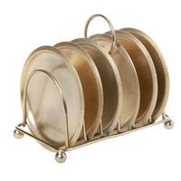 Cosy & Trendy Set van 6x ronde glazenonderzetters goud in houder 10 x 10 cm -
