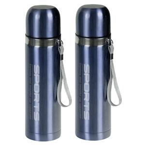 Concorde 2x stuks metallic thermosflessen / isoleerflessen RVS voor onderweg lichtblauw 500 ml -