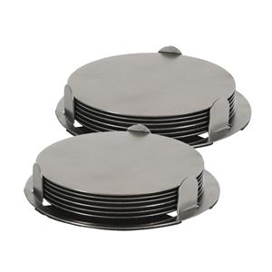 Excellent Houseware 12x onderzetters zilver RVS met houder 8,5 cm voor glazen -