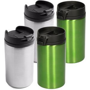 Bellatio Set van 4x stuks Warmhoudbekers/warm houd bekers metallic grijs en groen 320 ml -