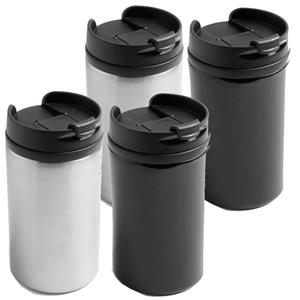 Bellatio Set van 4x stuks Warmhoudbekers/warm houd bekers metallic zwart en grijs 320 ml -