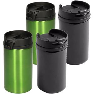 Bellatio Set van 4x stuks Warmhoudbekers/warm houd bekers metallic zwart en groen 320 ml -