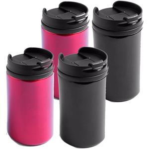 Bellatio Set van 4x stuks Warmhoudbekers/warm houd bekers metallic zwart en rood 320 ml -