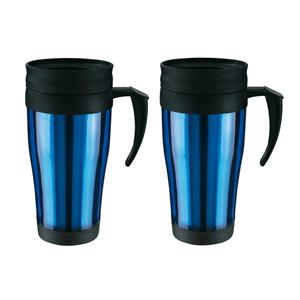 Set van 4x stuks thermosbeker/warmhoudbeker blauw/zwart 400 ml -