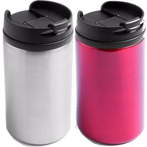 Bellatio Set van 2x stuks Warmhoudbekers/warm houd bekers metallic rood en grijs 320 ml -