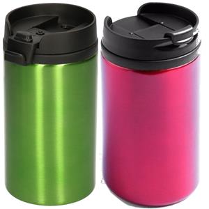 Bellatio Set van 2x stuks Warmhoudbekers/warm houd bekers metallic rood en groen 320 ml -