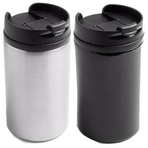 Bellatio Set van 2x stuks Warmhoudbekers/warm houd bekers metallic zwart en grijs 320 ml -