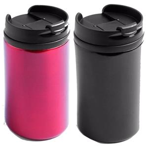 Bellatio Set van 2x stuks Warmhoudbekers/warm houd bekers metallic zwart en rood 320 ml -