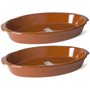 Set van 2x stuks terracotta ovenschaal/serveerschalen ovaal 8,3 liter -