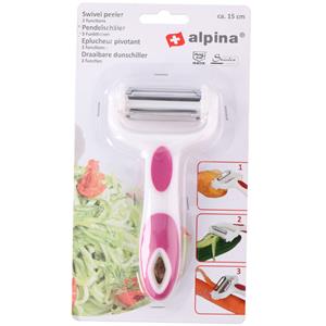 Alpina Roze draaibaar dunschiller/aardappelmesje 15 cm - Keuken/kookgerei - Aardappels, groente of fruit schillen - Dunschilmesjes - Dunschillers