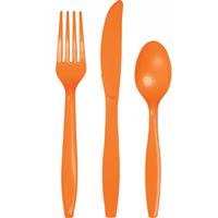 Oranje plastic bestek 24x delig - herbruikbaar - Messen, vorken, lepels
