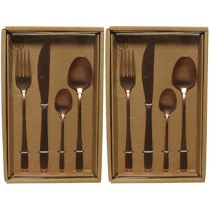 Decoris 2x stuks besteksets/bestek set 16-delig rose Goud