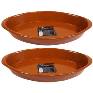 Concorde Set van 2x stuks tapas ovenschalen/serveerschalen ovaal terracotta Fontein 2.8 liter - Tapas serveerschalen/borden/ovenschalen