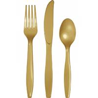 Plastic bestek goudkleurig 120-delig - BBQ/Feest/Verjaardag bestek messen/vorken/lepels - herbruikbaar