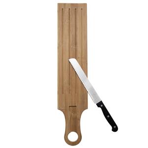 Serveerplank/snijplank/broodplank van hout met broodmes L50 x B11 cm - Broodplankjes/snijplankjes/serveerplankjes